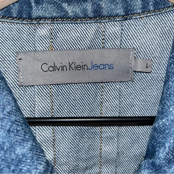 Calvin Klein Men’s Denim Jean Jacket Size Large Mid Blue Pre-Owned Great Vintage - Picture 4 of 4